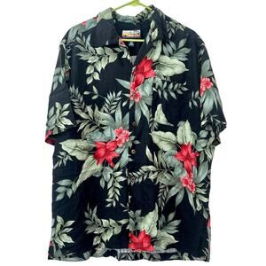 Hawaiian Jacks Cafe Tropical button up Floral Laua Hawaiian resortwear shirt L